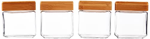 Anchor Hocking 1-Quart Stackable Jars with Bamboo Lids, Set of 4, Clear Glass - 1 Quart (Set of 4) Bamboo Lid