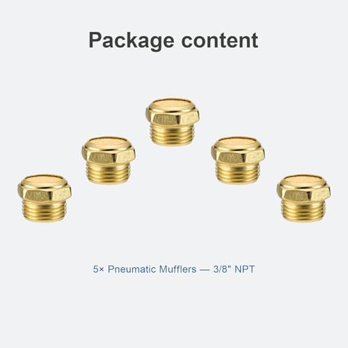 VIILOCK 3/8 inch NPT brass pneumatic muffler, sintered bronze silencer with male thread, 5-piece set