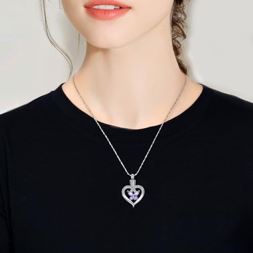 Imrsanl Butterfly Heart Pendant Cremation Urn Necklace for Women Silver-Purple
