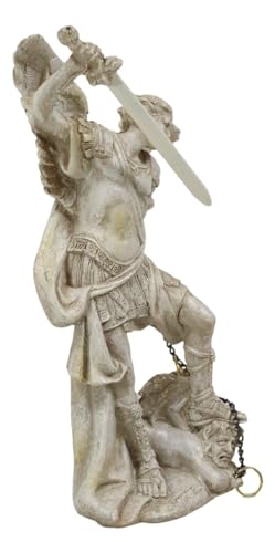 Ebros Ivory Finish Holy Archangel Saint Michael with Chained Lucifer Statue 5" Tall The Protector Warrior General of God's Army Sacrament of Holy The Eucharist Collectible Figurine