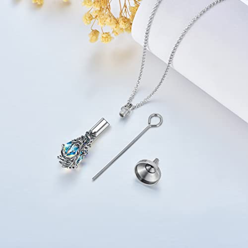 Teardrop Tree Of Life Urn Necklace for Ashes for Women Sterling Silver Cremation Memorial Crystal Jewellry with Funnel Filler
