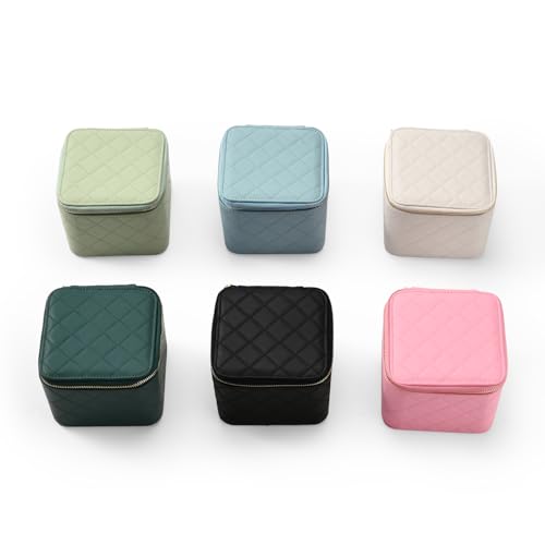 Travel Jewelry Box Organizer - Small Jewelry Case with 6 Small Velvet Zipped Pouches Pockets for Jewelry Necklaces Rings Earrings Storage(Pink) Pink