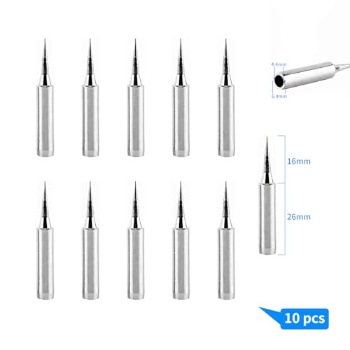 Soldering Iron Tip 900M-TI, 10 Pieces, Copper Soldering Tips Set | Replacement soldering tip sharp, lead-free, for 936, 937, 938, 969, 8586, 852D soldering station