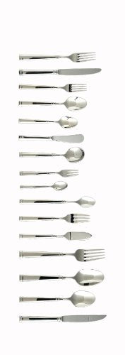 Fortessa Bistro stainless steel serving spoon, 8.9-inch tablespoon with silver finish, used for serving food at tables.
