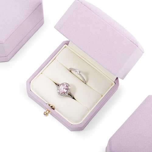 Octagonal Microfiber Dual Ring Box for Wedding Proposal Engagement Double Ring Box