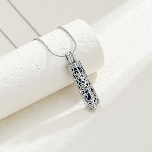 Cremation Jewelry for Ashes Tree of Life Urn Necklace Cylinder Vial Urn Pendant for Women Men Stainless Steel Memorial Keepsake for Loved One Blue-Forever