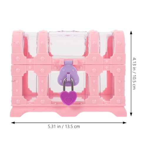 Pirate Treasure Chest, Pink Plastic Jewelry Princess Box Clear Treasure Box with Lock Girls Souvenir Storage Organizer Small Favor Display Container for Girl Boys Keepsake Trinket Gemstone (5.3×4")