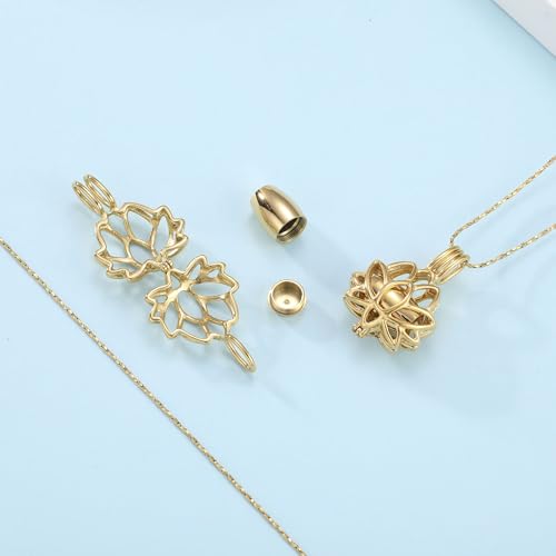 Urn Necklaces for Ashes Lotus Urn Pendant Necklace Cremation Jewelry for Ashes Stainless Steel Small Keepsake with Filling Kit Customizable Text Memory of Loved One - D3 D3: Gold