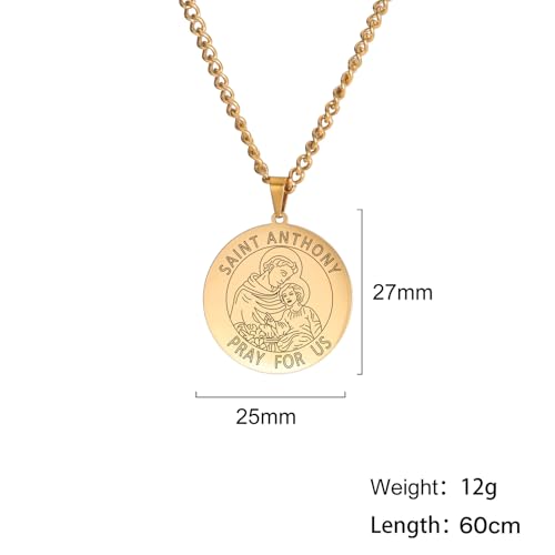 Amaxer Saint Necklace for Men Stainless Steel Religious Protector Medal Religion Protection Jewellery Gifts Pendant Necklaces for Women Men Gold Saint Anthony