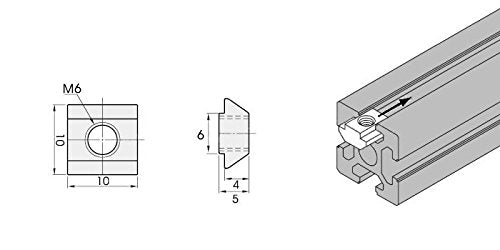 [Australia - AusPower] - Pre-Assembly T Nut Size M6 for 2020 Aluminum Extrusion Pack of 100 (M6) 