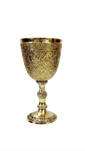 Bona fide 2 pieces brass goblet embossed design,Premium Goblet Champagne Flutes Coupes Wine drinking Glass,tumbler cups for water juice milk beer ice tea set of 2 pieces brass chalice cup 7 oz each