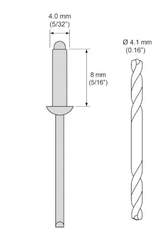 (Pack of 100) Painted Blind Rivets 5/32" x 5/16" (4.0 x 8 mm), Dome Head, DIN 7337, Aluminium Rivets and Steel Mandrel, Pop Rivets, Drill Bit Included, Light Ivory RAL 1015 Light Ivory (Ral 1015)