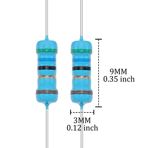 AUKENIEN 1/2 W Resistor Assortment 40 Values, 400 Pieces, Metal Layer Resistors, 1 to 1M Ohm Resistors, Electronic Resistor Kit, RoHS Compliant with ± 1% Tolerance 1/2W ±1%