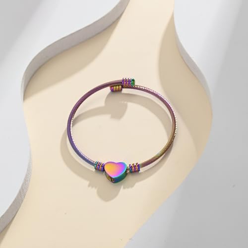 Cremation Jewelry Wing Heart Urn Bracelet for Human Ashes for Women Men Memorial Keepsake Cuff Bangle Bracelet Rainbow