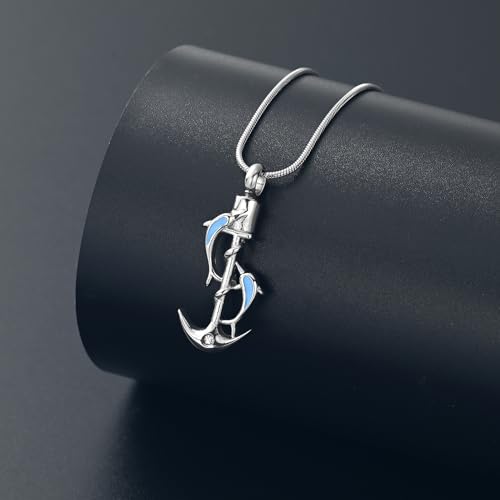 Anchor Urn Nechlace for Ash Dolphin Cremation Jewelry for Ashes Necklace Memorial Locket Pendant Jar Keepsake Necklace for Ashes… Anchor-Silvery