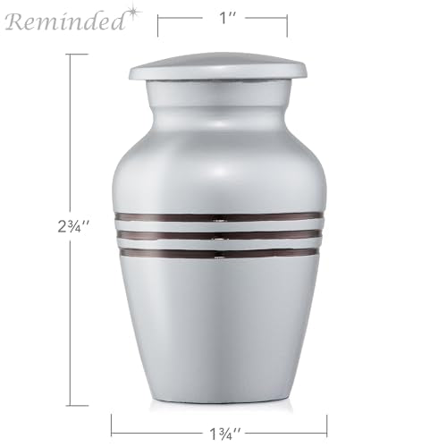 Reminded Small Cremation Memorial Urn for Human Ashes, Silver with Black Striped Miniature Keepsake Urn with Velvet Case Silver Stripes