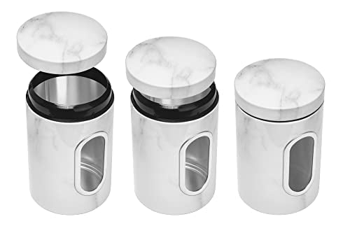 Kitchen Canisters Food Storage- Modern Kitchen Decoration of Canister Set with Multiple Preservation Purposes by Tight Sealed Lids, Good for Wedding Gifts Kitchen Canisters Set of 3, Marble White