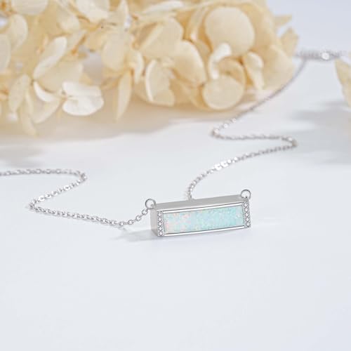 925 Sterling Silver Cremation Jewelry Urn Necklace- Teardrop/Heart/Tree of Life/Infinity/Bar Pendant Necklaces for Ashes for Women Memorial Keepsake Jewelry Gifts Opal Bar Pendant