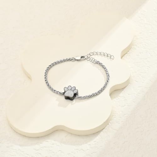 Paw Print Urn Bracelet for Ashes Dog/Cat Stainless Steel Cremation Jewelry Memorial Keepsake Adjustable Bracelets for Ash Holder Black