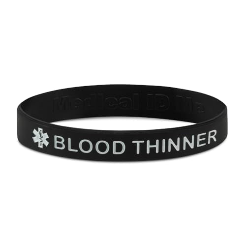 Medical ID Me 5pcs Blood Thinner Silicone Wristband Medical Awareness Bleeding Risk Warfarin Large 20cm