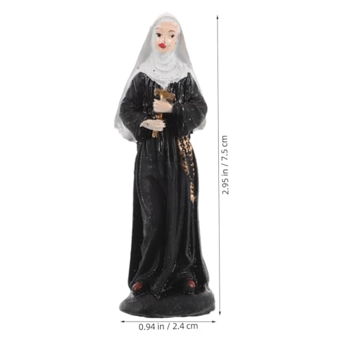 Nun Figurine with Crucifix Holy Catholic Figure Resin Tabletop Holy Decor Small Decor Accessory for Home Church Sand Table Collectible Religious Ornaments 2.95 in