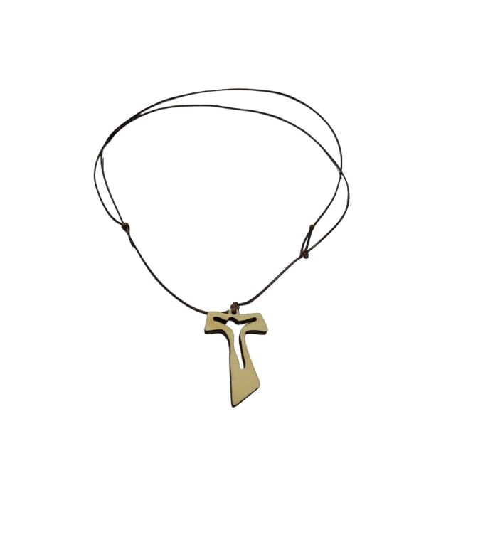 Adjustable Necklace 80-42 cm Wooden Cross 4.3 x 3 cm Perforated A1 TAO Tau of Saint Francis Pendant Rosary Mary Madonna Religious Protect Me Adjustable with Saint for Prayer