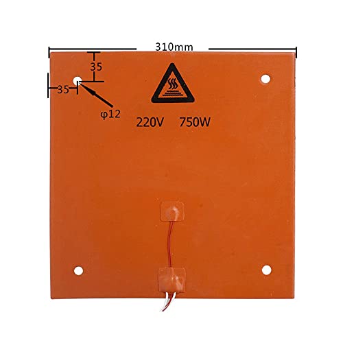 3D Printer Silicone Heater 12.2X12.2 inch 220V 750W Hotbed Mat Heated Bed Pad with Thermistor Strong Adhesive Backing for cr-10 cr-10s
