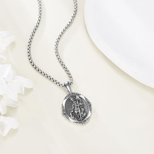 Religious Necklace for Men Women 925 Sterling Silver Praying Hands with Cross/Saint Michael/Saint Michael/Virgin Mary Necklace Medal saint florian