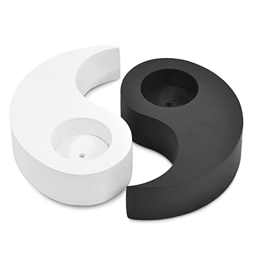 AeraVida Yin Yang Mango Tree Wood Tealight Candle Holders Set of 2 | Handmade Black and White Decorative Candle Holder for Meditation, Home Decor, Wellness, and Spiritual Ambience | 5-Inch Pair