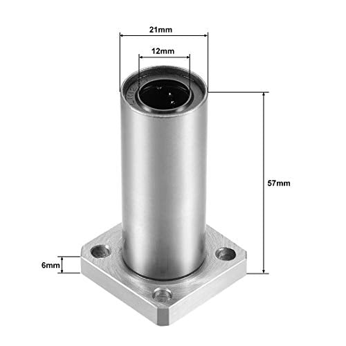 HiPicco Linear Ball Bearings, LMK12LUU 12mm Square Flange Linear Motion Bushing Double Side Rubber Sealed for 12mm Linear Shaft CNC Machine 3D Printer 4 Pack