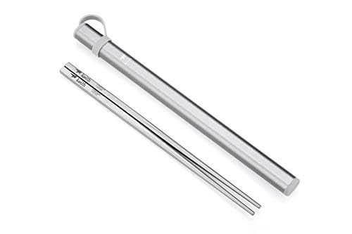 Keith Ti5633 pure titanium square chopsticks with gray aluminum case, sleek and durable for elegant dining.