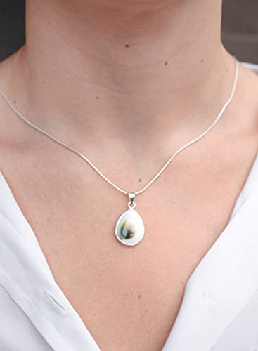 Saint Lucia Stone Necklace with Silver Chain - Silver Drop Necklace Eye of Shiva - Sterling Silver Pendant for Women