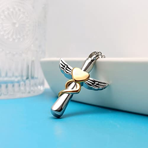 Guardian Angel Wing Cremation Urn Necklace for Ashes Cross Heart Love Memorial Keepsake Pendant Jewerlry Women Brother