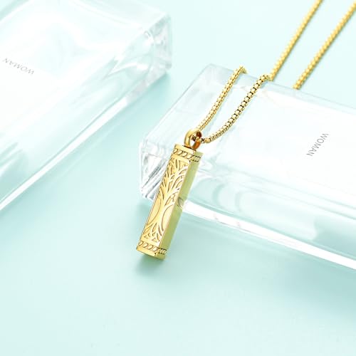 Tree of Life Urn Necklace, Stainless Steel Memorial Ashes Pendant Gold