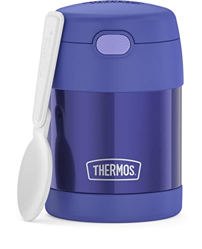 THERMOS FUNTAINER 10 Ounce Stainless Steel Vacuum Insulated Kids Food Jar Bundle with Folding Spoons, Navy and Purple