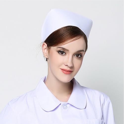 CREATCABIN Pack of 3 White Nurse Hat with Headband Nurse Cap Cotton Women's Nurse Hat with 10 Hair Clips for Nurses Outfit Party Cosplay Halloween White-3pcs