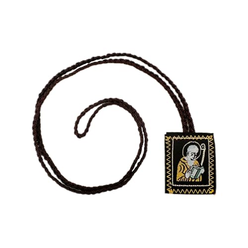 St Benedict Red Scapular Necklace, 2-Pack, Brown Cord, Catholic Escapulario Saint Benedict Medal Pendant Rear View Mirror or House Blessing Hanging Charm 2PCS Brown