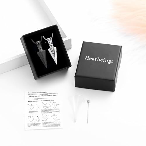 Hearbeingt Arrowhead Urn Necklace for Ashes Cremation Jewelry for Men 1Silver+Black