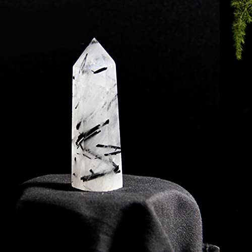 Acxico 1 pcs 7-8cm Natural Tourmaline Black Hair Quartz Crystal Hexagonal Point Wand Healing Reiki