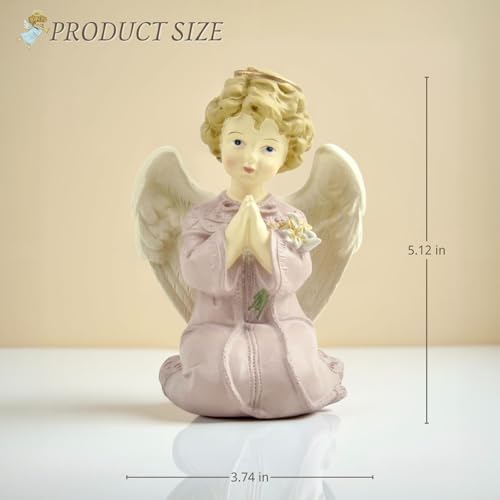 Kneeling Praying Angel Figurine with Flowers, 5.12 Inch