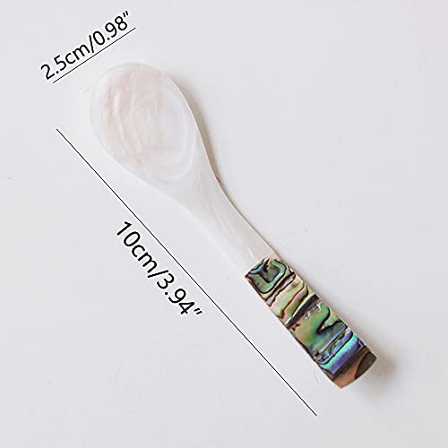 i-lan 6pcs White Mother of Pearl Spoons,Well Polished Inlaid Seashell MOP Teaspoons,Stirring Spoons Utensils with Green Decorative Pattern Handle for Caviar,Egg,Ice cream,Coffee Serving, 4 x 1 inch