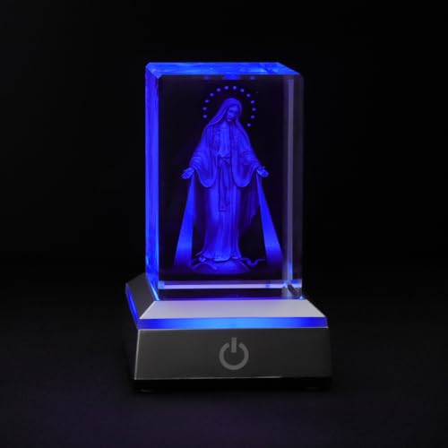 KOMI 3D Our Lady of Grace Crystal Statue with LED Light Base Night Light Mary