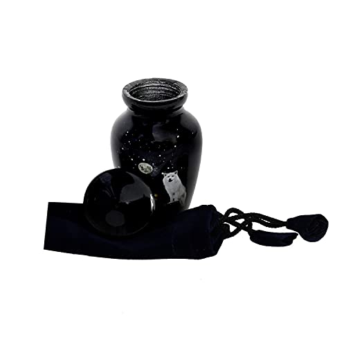 HLC White Wolf Night Full Moon Keepsake Urn - Small (3.5" cu.in.) with 1 Velvet Box Bag
