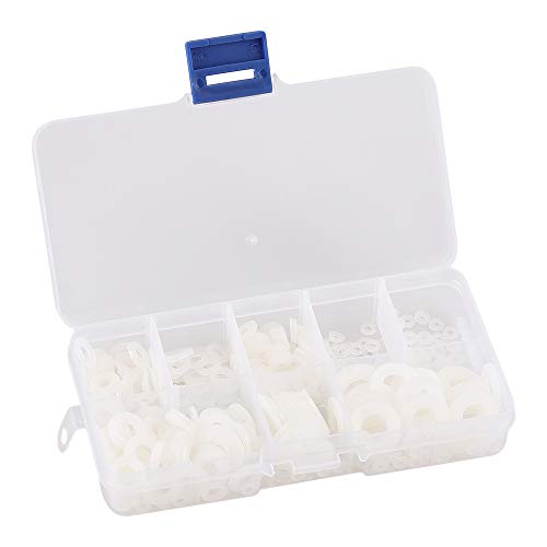 szzijia white nylon flat washers in M2, M2.5, M3, M4, M5, M6, and M8 sizes, 500-piece set