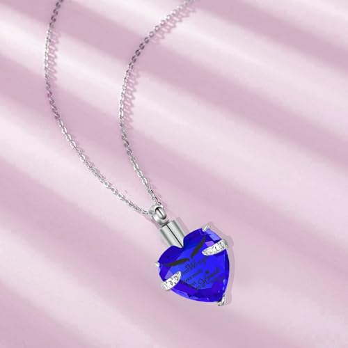 Small Mini Urns for Human Ashes Keepsake Tree of Life Sharing Urns for Female Male, Heart Cremation Jewelry Urn Necklaces for Ashes for Women Men, Blue
