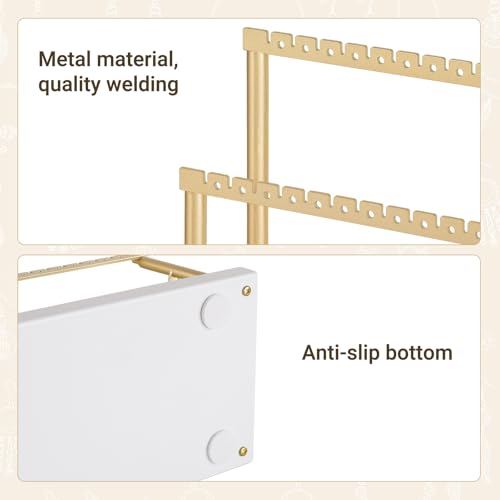 Gold Mkono 5-tier earring holder organizer with tray, jewelry display stand for earrings and small accessories.