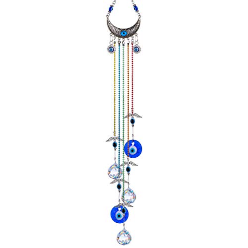 YU FENG 12.5in Hanging Crystal Angel Suncatcher and 20in Blue Evil Eye Hanging Crystals Suncatcher Ornament with Chakra Energy Crystal Ball Prism Pendant for Home Decor Protection