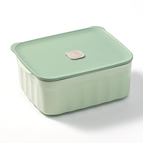 BUYDEEM ceramic bento box with lid, 28 oz, cozy greenish color, ideal for food storage and meal prep.