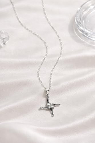 AeraVida 925 Sterling Silver Saint Brigid Irish Cross Necklace – Oxidized Woven Celtic Pendant with 18” Cable Chain