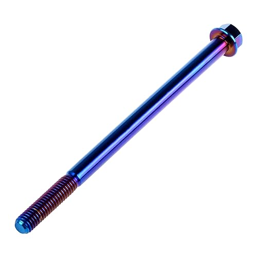 Wanyifa blue titanium Ti flange M6 hex bolt screw, M6x100mm, side view
